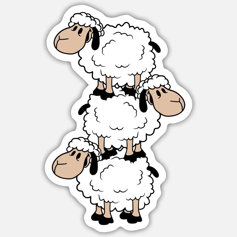 3 Tour de moutons Cirque Acrobaties Trois artistes Fun - Sticker taille S (10 x 10 cm) - blanc mat