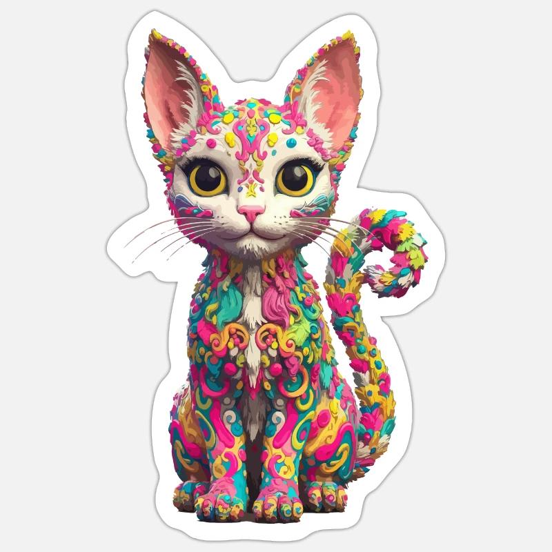 Design de chat cool - Sticker taille S (10 x 10 cm) - blanc mat