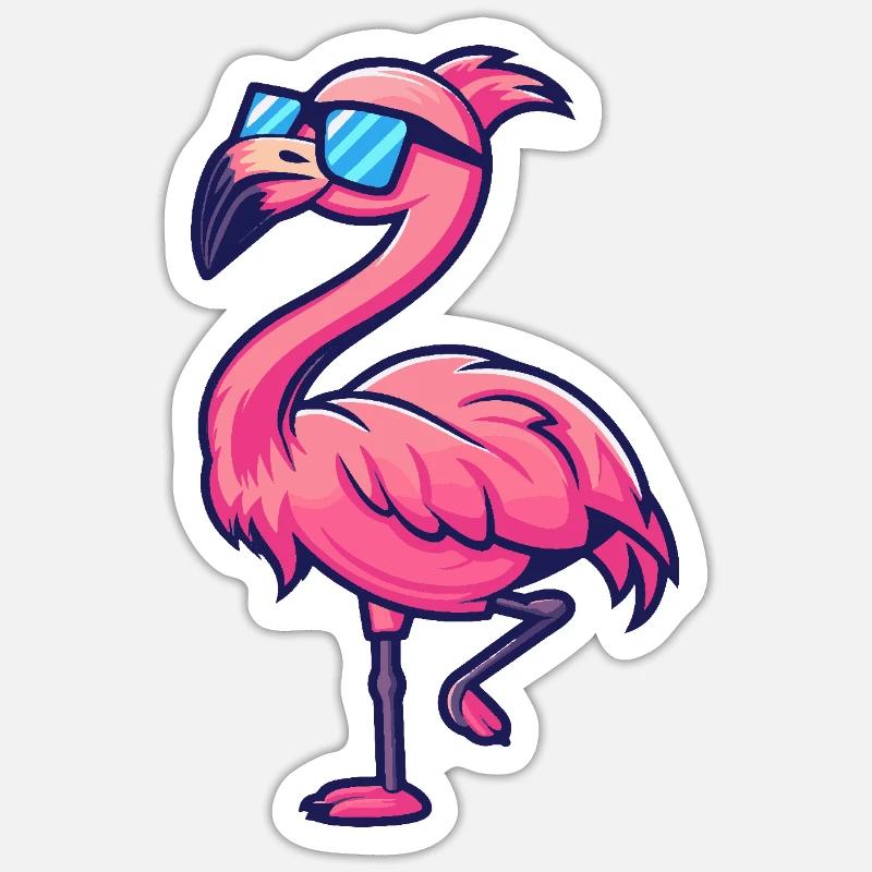 Flamingo Cool Comic - Sticker Größe S (10 x 10 cm) - Mattweiß