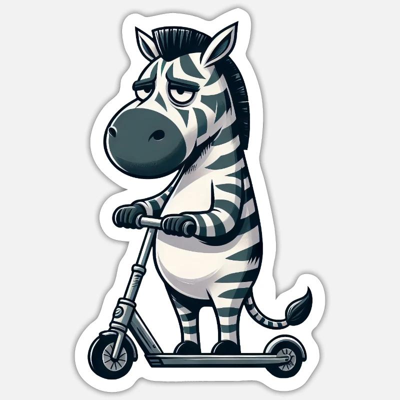 Mürrisches Zebra Roller Comic Rollerspaß Sticker Größe S (10 x 10 cm)