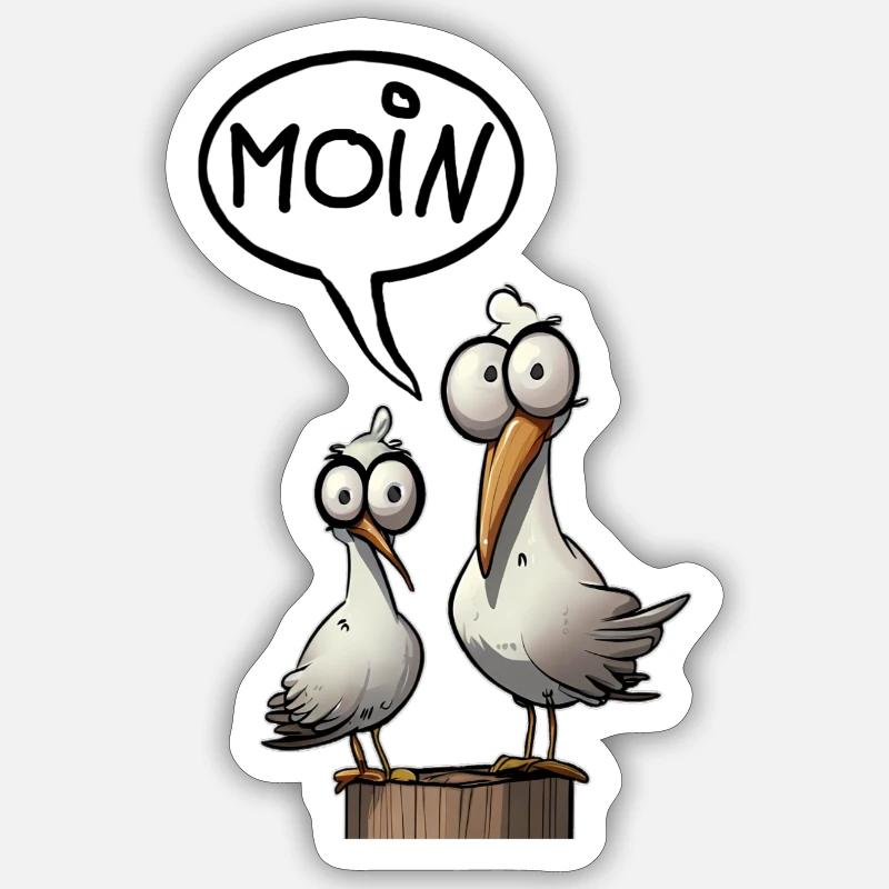 Die Bäädden Möwen - Möwe moin - Sticker Größe S (10 x 10 cm) - Mattweiß
