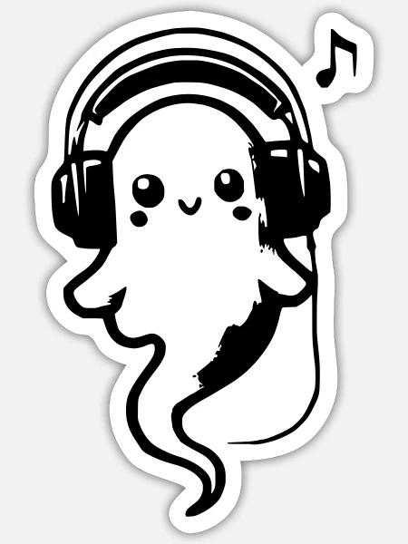 Süßer Geist hört Musik - Sticker Größe S (10 x 10 cm) - Mattweiß