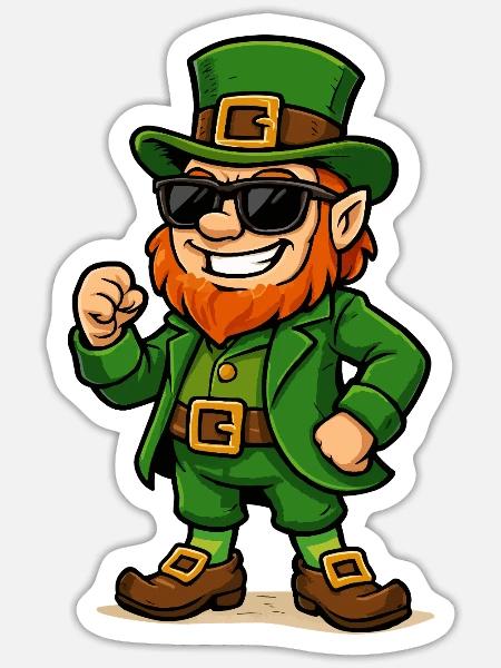 leprechaun sonnenbrille comic - Sticker Größe S (10 x 10 cm) - Mattweiß