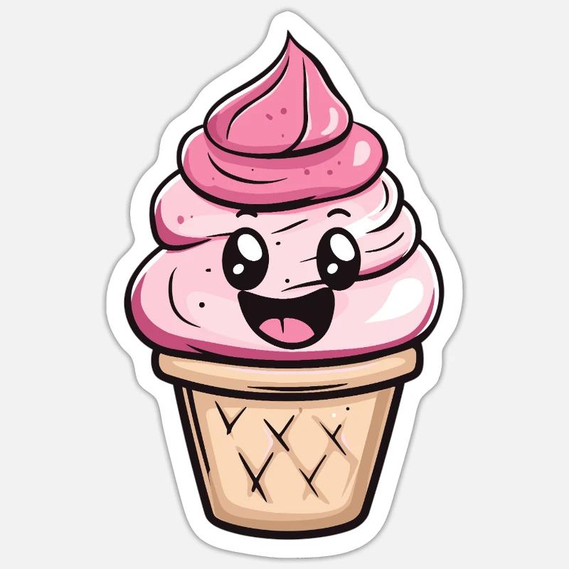 Fröhliches Eis im Becher - Sticker Größe S (10 x 10 cm) - Mattweiß
