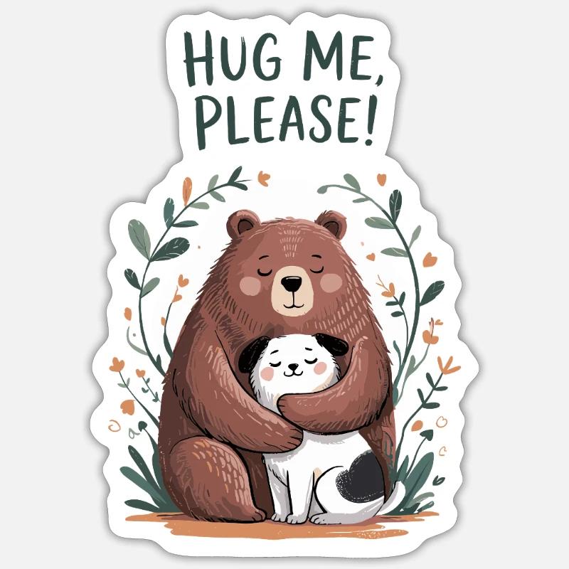 Fais-moi un câlin! Ours et chien en amitié - Sticker taille S (10 x 10 cm) - blanc mat