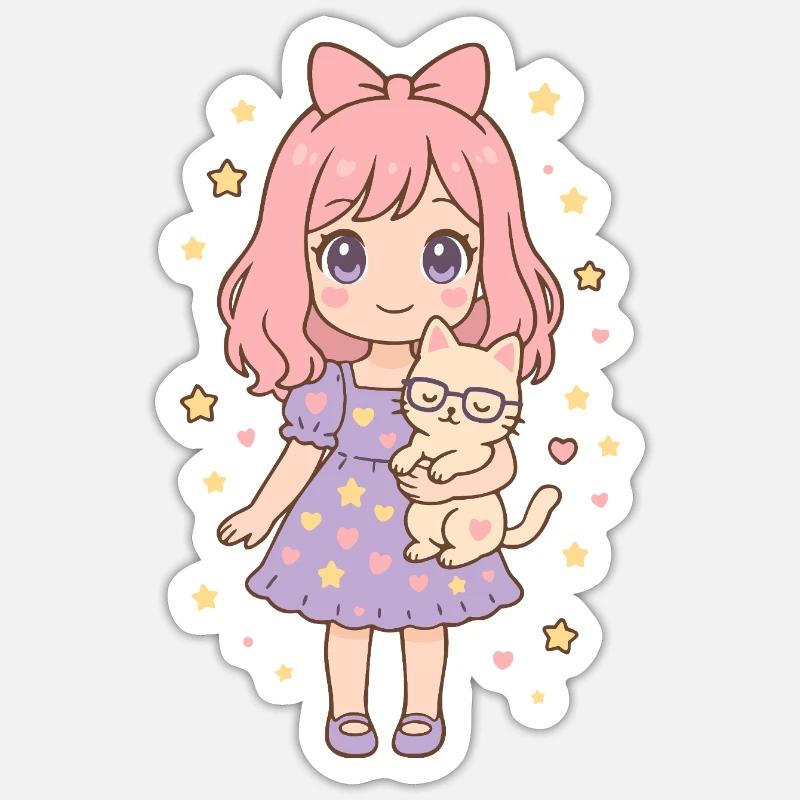 Kleines Mädchen mit Katze von Helfspawn Sticker Größe S (10 x 10 cm)