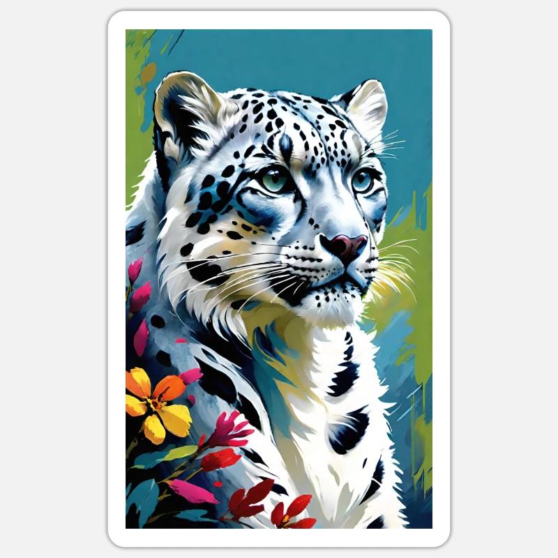 Schneeleopard | Leopard | Raubtier - Sticker Größe S (10 x 10 cm) - Mattweiß