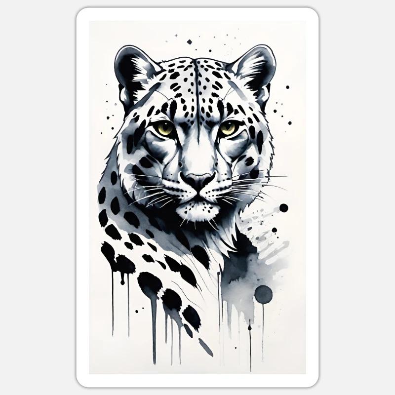 Schneeleopard | Leopard | Raubtier - Sticker Größe S (10 x 10 cm) - Mattweiß