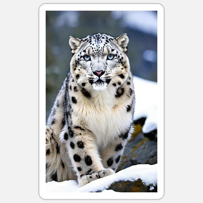 Schneeleopard | Leopard | Raubtier - Sticker Größe S (10 x 10 cm) - Mattweiß