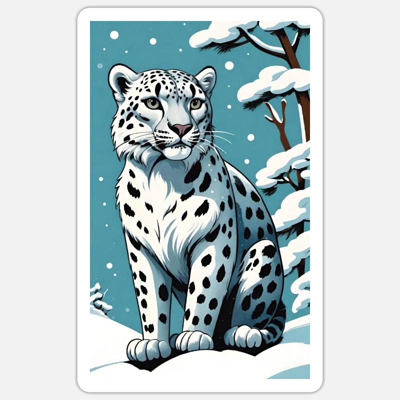 Schneeleopard | Leopard | Raubtier - Sticker Größe S (10 x 10 cm) - Mattweiß