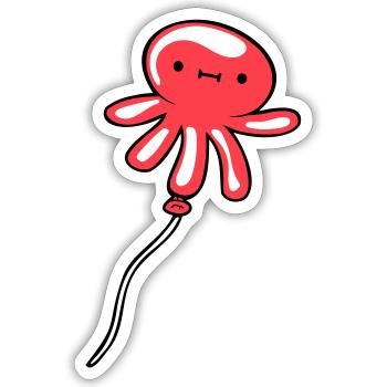 Pieuvre Ballon Volant Mignon Enfant Heureux Bande Dessinée - Sticker taille S (10 x 10 cm) - blanc mat - Devant
