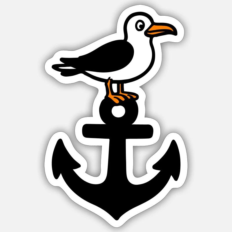 Anker Möwe Hafen - Sticker Größe S (10 x 10 cm) - Mattweiß