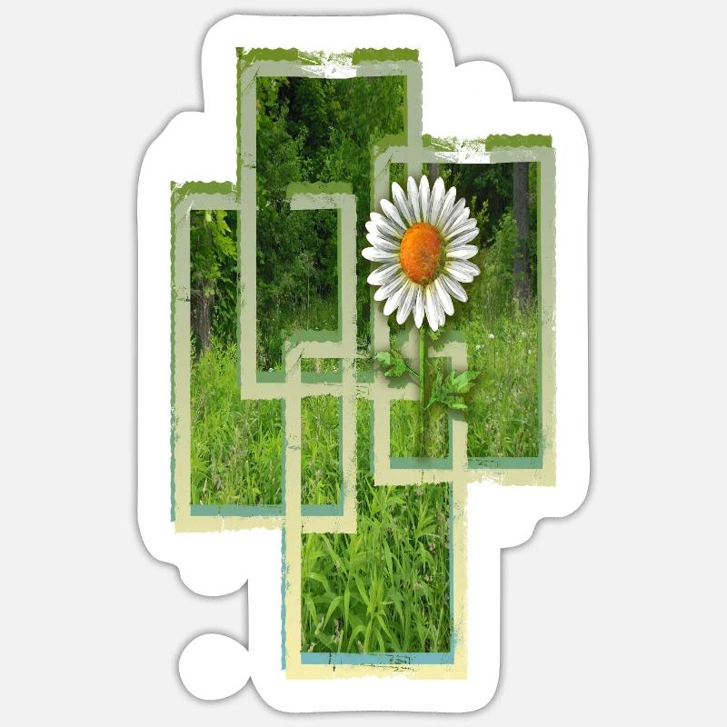 Gänseblümchen Blume im Rahmen auf der Wiese - Sticker Größe S (10 x 10 cm) - Mattweiß