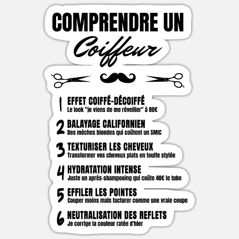 Metier jargon Coiffeur - Sticker taille S (10 x 10 cm) - blanc mat