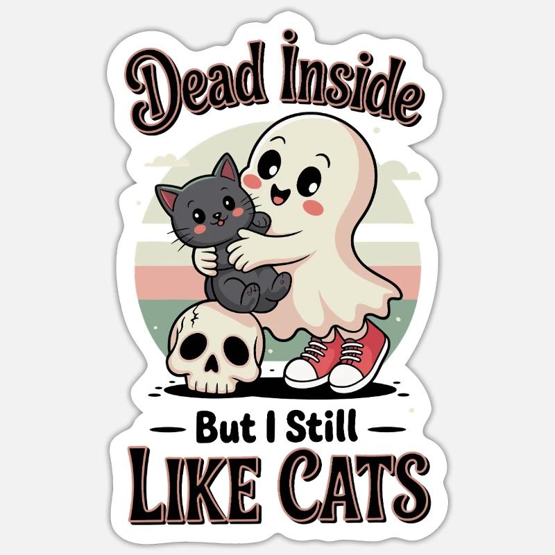 Dead Inside Cat Ghost Halloween Saying Sticker size S (10 x 10 cm)