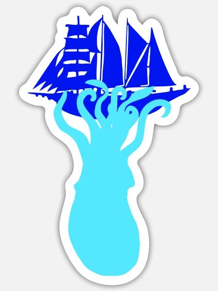 Oktopus Schiff Angriff Segeln Segelschiff Monster - Sticker Größe S (10 x 10 cm) - Mattweiß