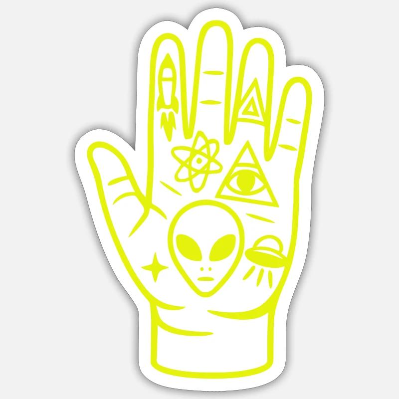 Main culte extraterrestre - Sticker taille S (10 x 10 cm) - blanc mat