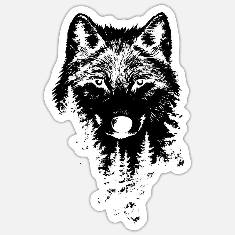 Wolf Face Forest Silhouette - Sticker size S (10 x 10 cm) - white matte