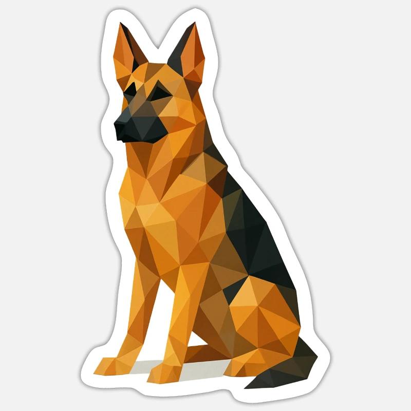 Deutscher Schäferhund in Low Poly - Sticker Größe S (10 x 10 cm) - Mattweiß