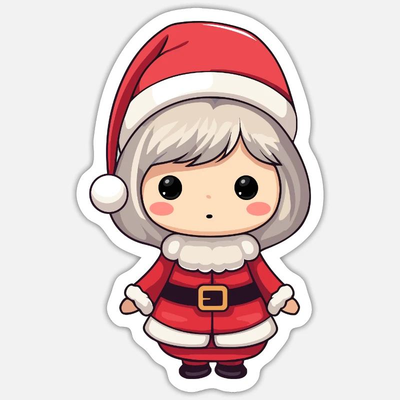 Chibi Santa Mädchen - Sticker Größe S (10 x 10 cm) - Mattweiß