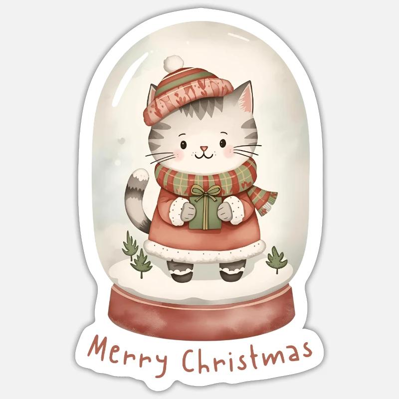 Boule à neige chat – Joyeux Noël - Sticker taille S (10 x 10 cm) - blanc mat
