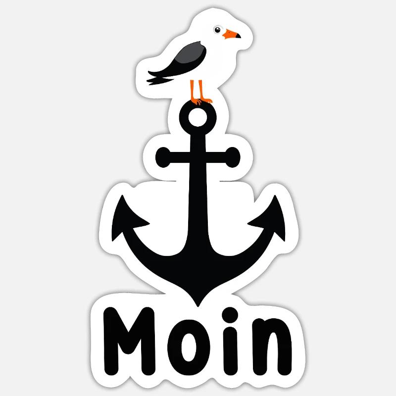 Anker Möwe Moin - Sticker Größe S (10 x 10 cm) - Mattweiß
