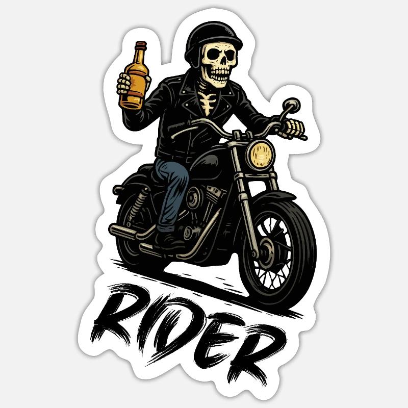 Skeleton biker with bottle - Sticker size S (10 x 10 cm) - white matte