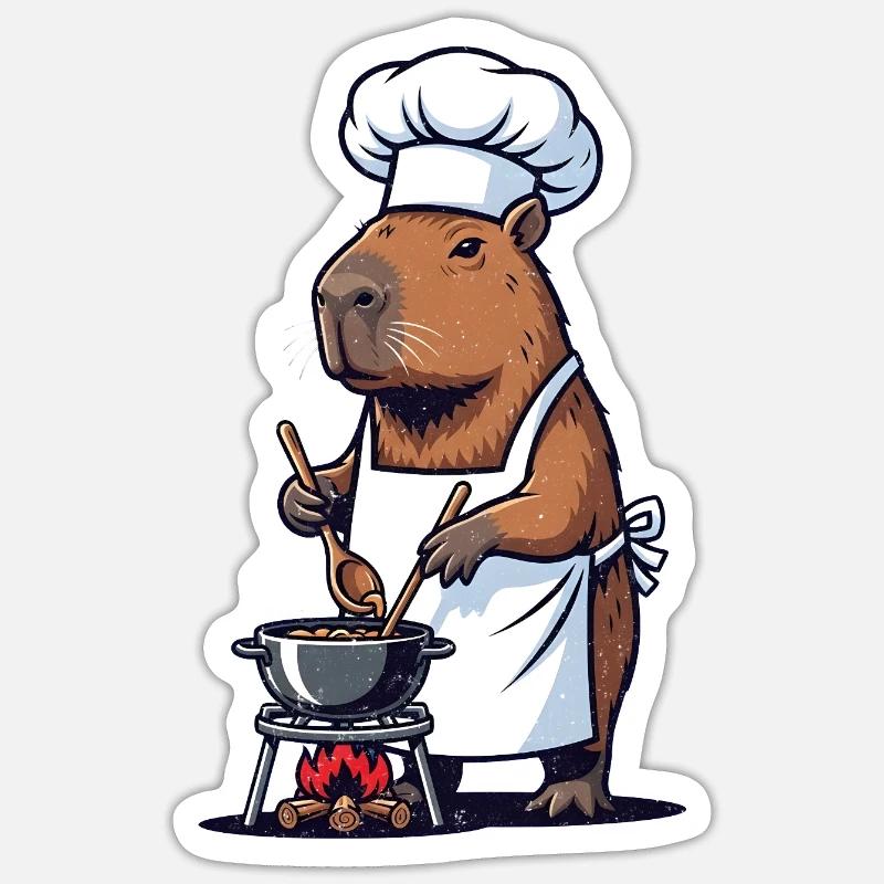 Chef Capybara Chef au Pot - Sticker taille S (10 x 10 cm) - blanc mat
