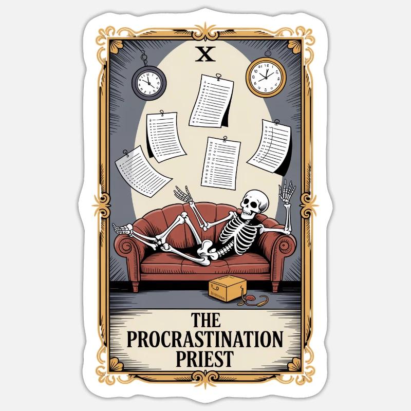 La procrastination Prêtre Squelette Procrastination - Sticker taille S (10 x 10 cm) - blanc mat