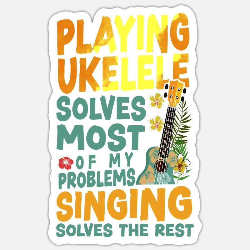 Jeu du ukulélé hawaïen - Sticker taille S (10 x 10 cm) - blanc mat