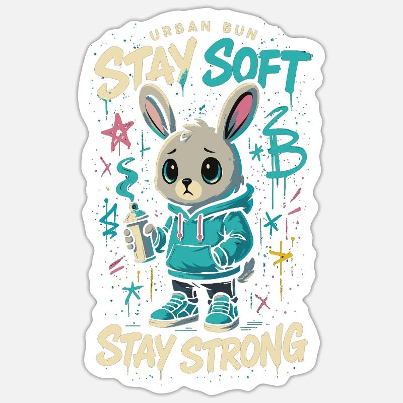 Sweat à capuche lapin urbain, restez doux, restez fort - Sticker taille S (10 x 10 cm) - blanc mat