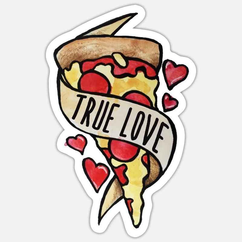 Cœurs de pizza True Love - Sticker taille S (10 x 10 cm) - blanc mat