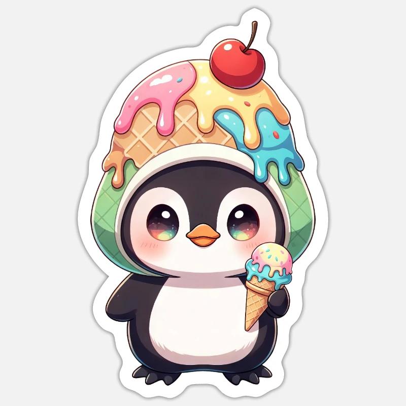 Süßer Pinguin Cartoon Eiscreme Sommer Regenbogen - Sticker size S (10 x 10 cm) - white matte