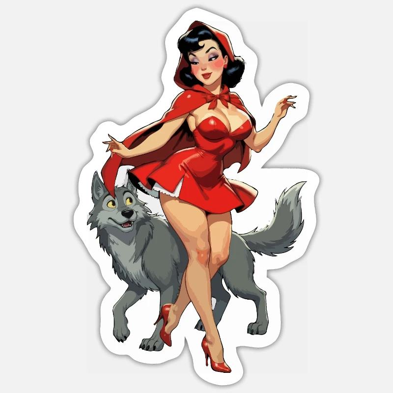 Rotkäppchen läuft mit dem Wolf - Sticker Größe S (10 x 10 cm) - Mattweiß