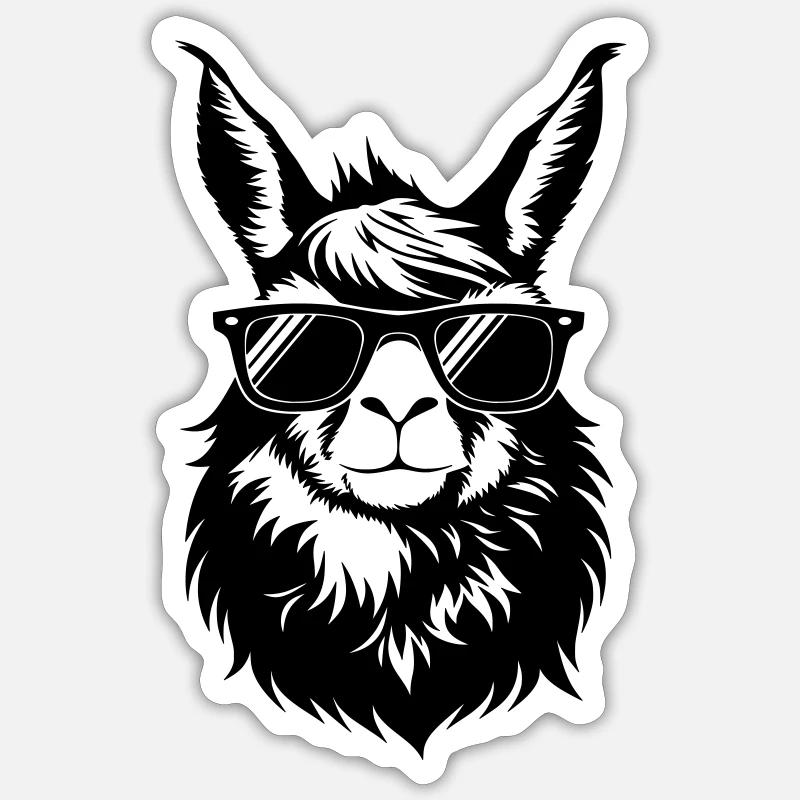 Cool llama head with sunglasses - Sticker size S (10 x 10 cm) - white matte
