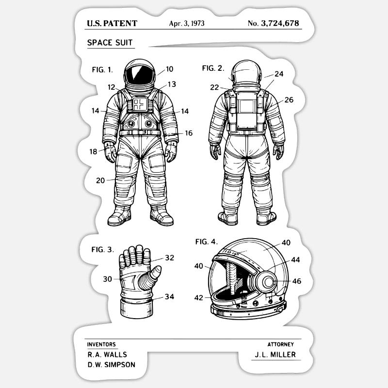 Plan de brevet de combinaison spatiale - Sticker taille S (10 x 10 cm) - blanc mat
