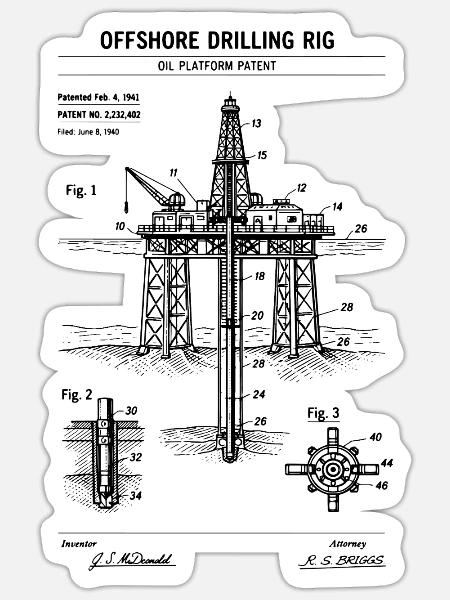 Offshore-Bohrrig-Bauplan T-Shirt - Sticker Größe S (10 x 10 cm) - Mattweiß