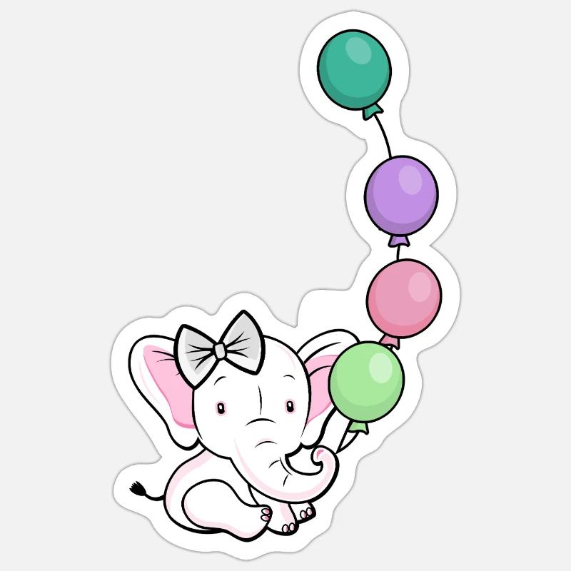 Balloon elephant with bow - Sticker size S (10 x 10 cm) - white matte
