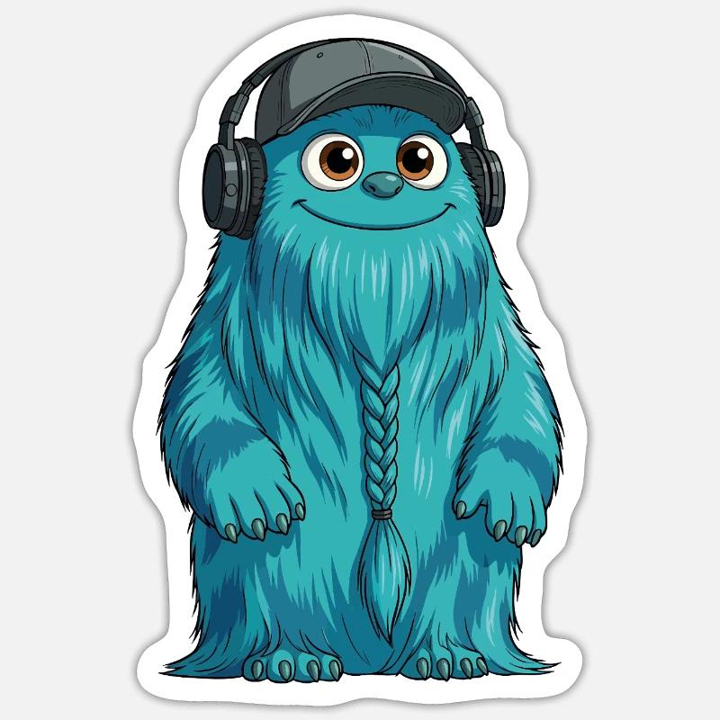 DJ Fluffo avec une tresse devant - Design Fluffonster Sticker taille S (10 x 10 cm)