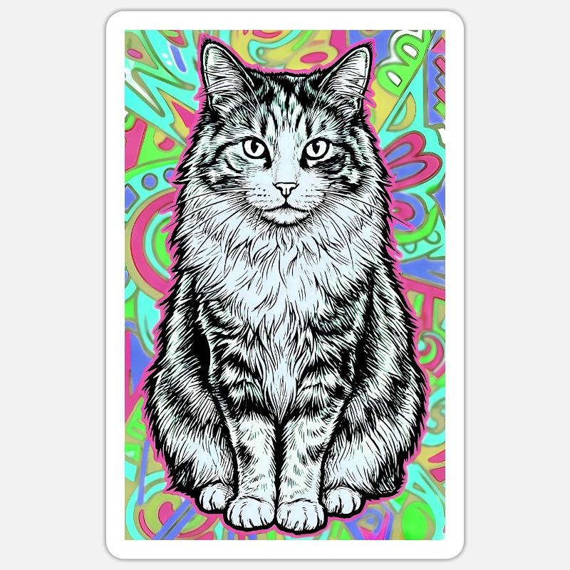 chat - Sticker taille S (10 x 10 cm) - blanc mat