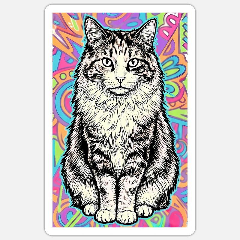 chat - Sticker taille S (10 x 10 cm) - blanc mat