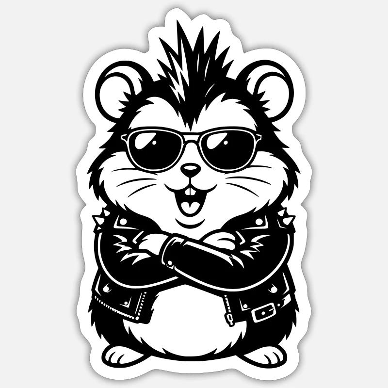 Punkhamster Mit Sonnenbrille - Sticker Größe S (10 x 10 cm) - Mattweiß