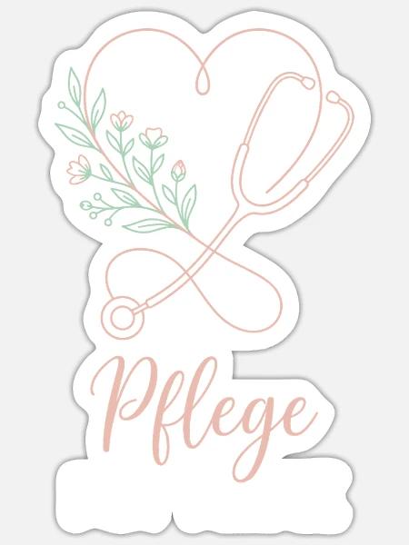 Pflege mit Herz Floral - Sticker Größe S (10 x 10 cm) - Mattweiß