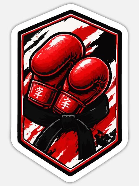 Rote Boxhandschuhe Patch - Sticker Größe S (10 x 10 cm) - Mattweiß