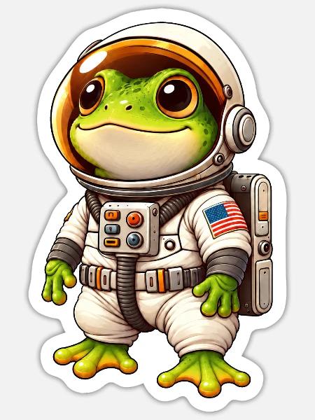 Frosch Astronaut Weltraum Entdecker Cartoon - Sticker Größe S (10 x 10 cm) - Mattweiß