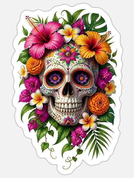 Halloween Sugar Skull - Sticker Größe S (10 x 10 cm) - Mattweiß