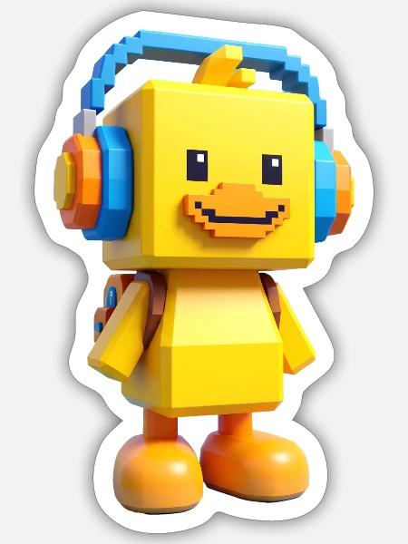 Voxelente mit Kopfhörern - Sticker Größe S (10 x 10 cm) - Mattweiß