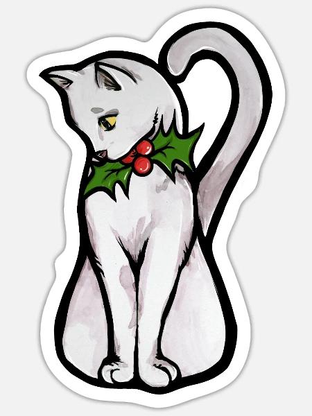 Winter-Stechpalmenkatzen-Aquarell - Sticker Größe S (10 x 10 cm) - Mattweiß