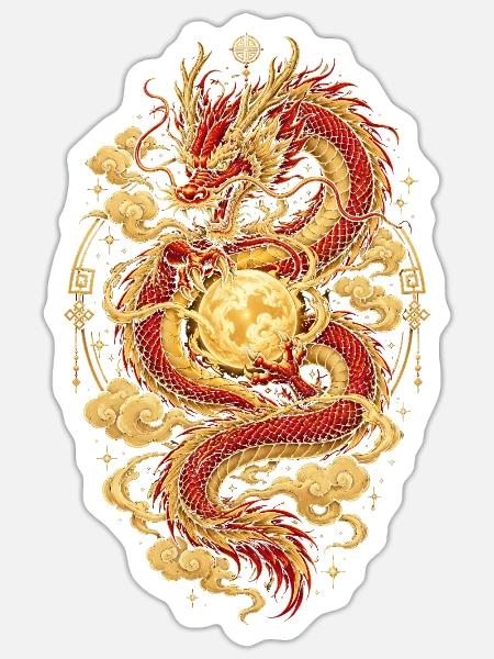 Chinesischer Drache – Sternzeichen Tierhoroskop - Sticker Größe S (10 x 10 cm) - Mattweiß
