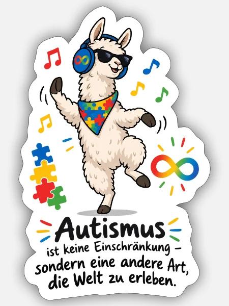 Lama mit Puzzle-Power Autismus - Sticker Größe S (10 x 10 cm) - Mattweiß